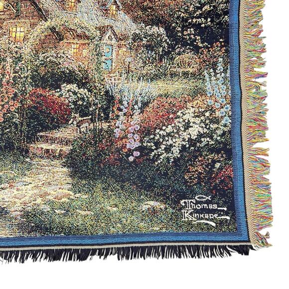 Thomas Kinkade Throw Blanket Lamplight Bridge Painter of Light Tapestry 63x42 - Picture 5 of 12